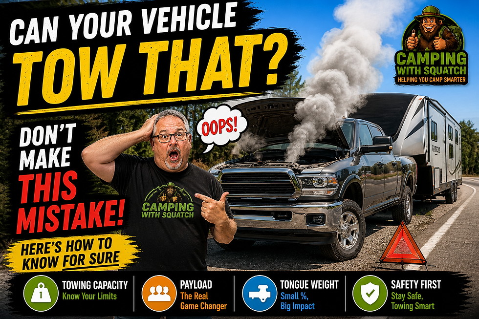 Man explaining how to determine if a vehicle can tow a camper using towing capacity and payload calculations