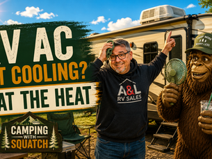 Joe Squatch Stanford checking an RV rooftop air conditioner on a hot day near Murfreesboro TN