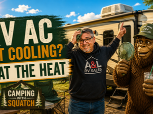 Joe Squatch Stanford checking an RV rooftop air conditioner on a hot day near Murfreesboro TN