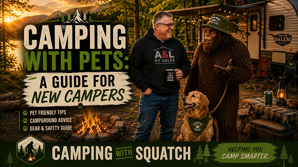 Joe Squatch Stanford with a happy dog on a leash at a campsite near Murfreesboro TN