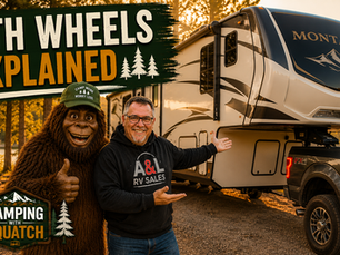 Joe Squatch Stanford beside a 5th wheel hitched in a pickup truck bed near Murfreesboro TN