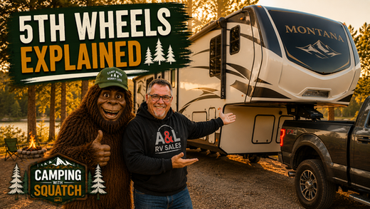 Joe Squatch Stanford beside a 5th wheel hitched in a pickup truck bed near Murfreesboro TN