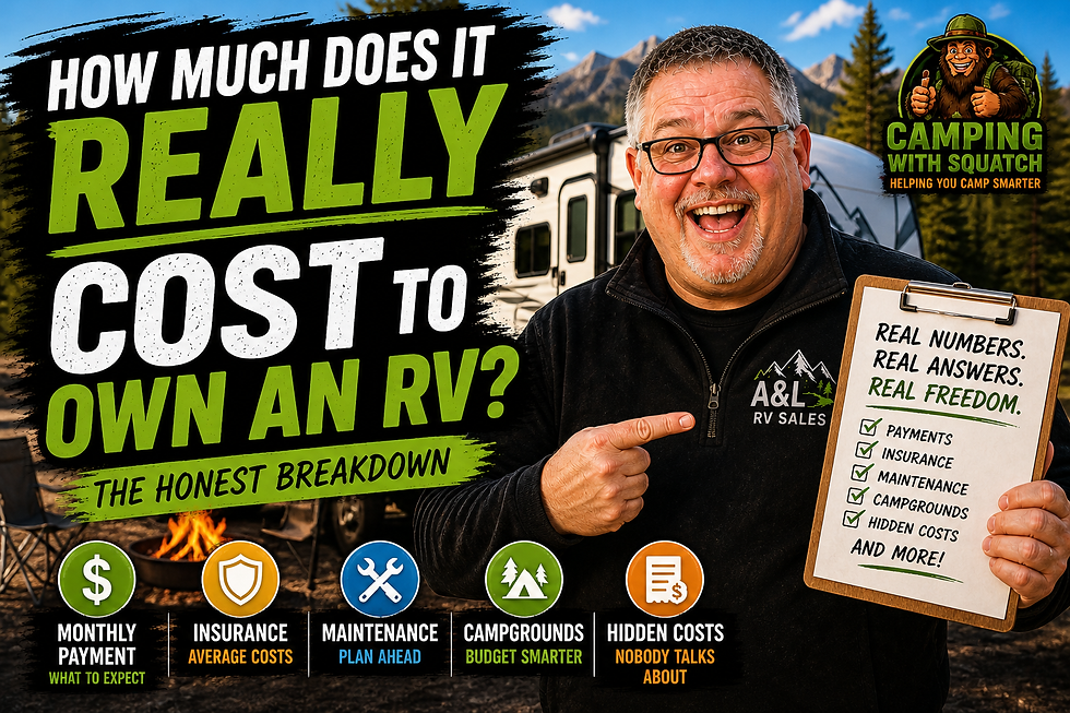 Man reviewing RV financing and ownership costs with checklist and budgeting documents for buying a camper
