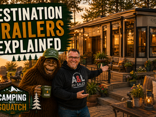 Joe Squatch Stanford in front of a destination trailer set up as a home base near Murfreesboro TN