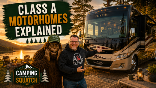 Joe Squatch Stanford beside a Class B camper van at a scenic overlook near Murfreesboro TN