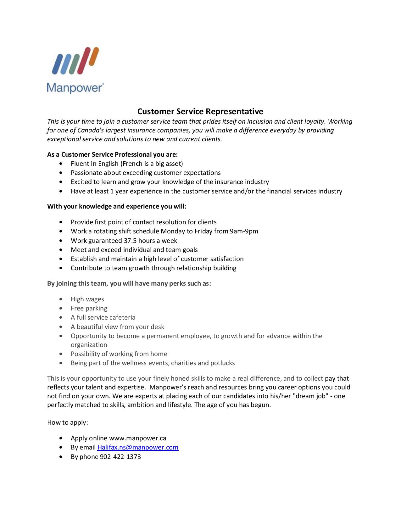 manpower customer service representative how to become a customer service representative