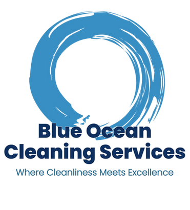 blue circular logo for Blue Ocean Cleaning Services and a slogan that says where cleanliness meets excellence