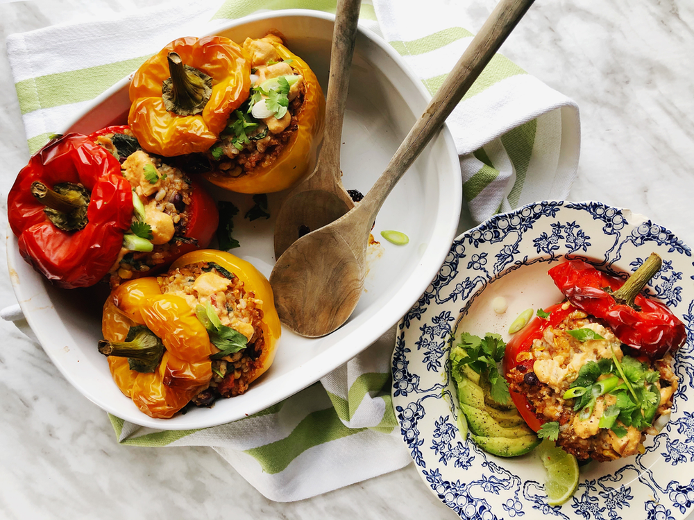 Cheesy PlantBased Stuffed Peppers