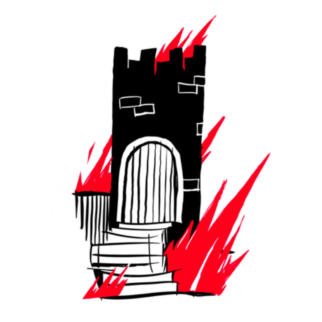 burning tower unique tattoo design