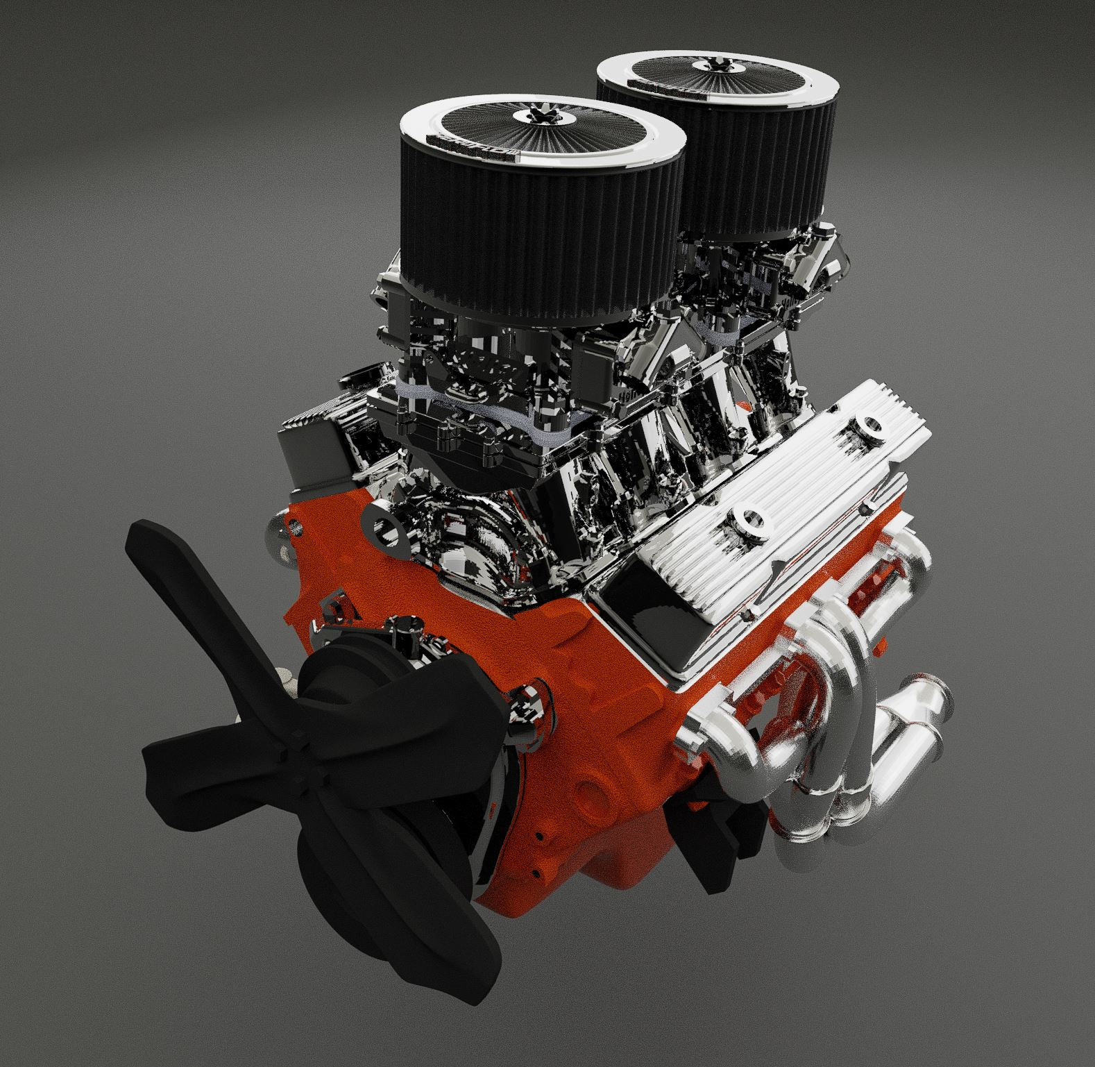 SBC with Hi-Ram Air Intake & Holley Carbs, Aeroflow Filters