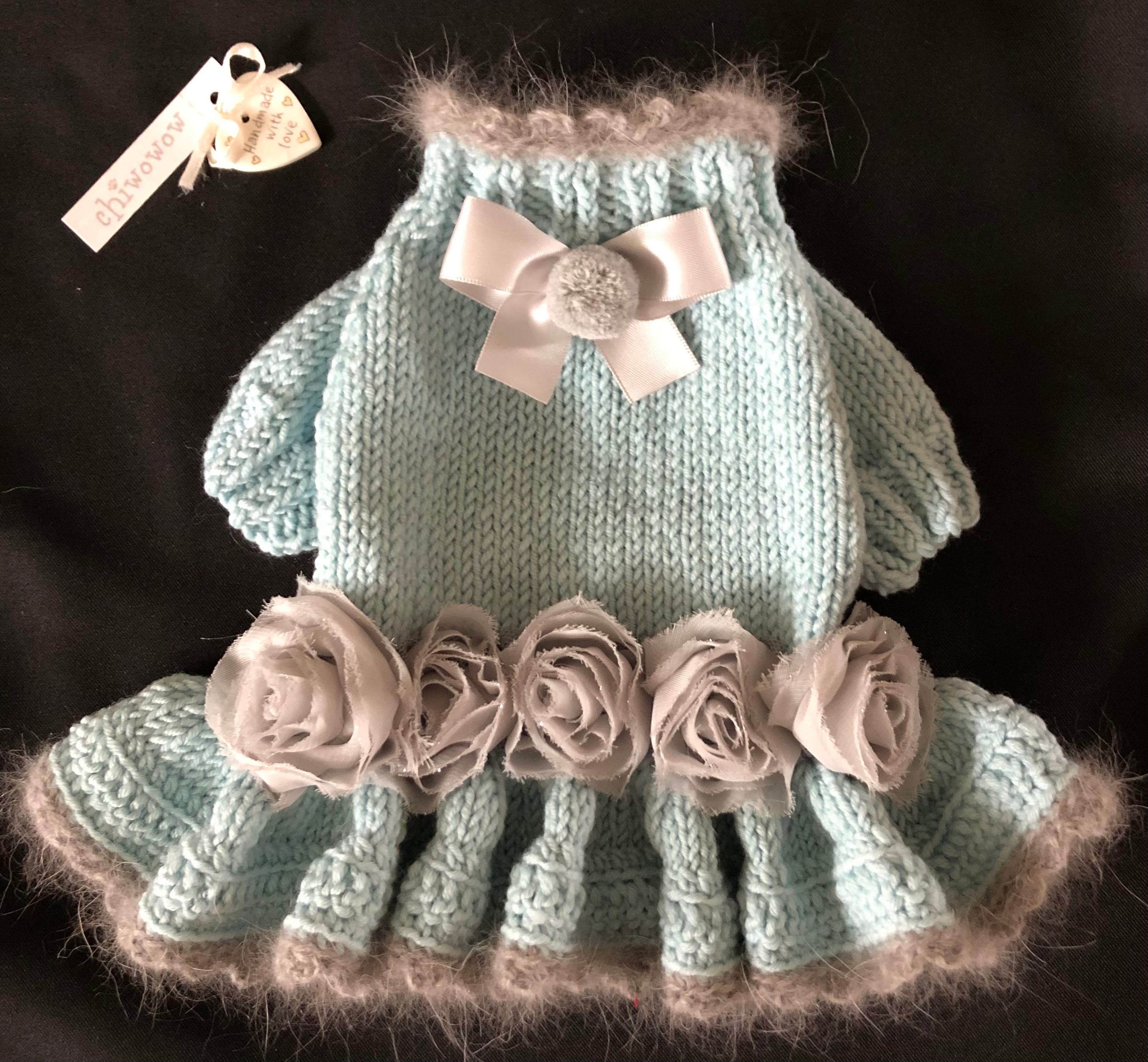 Ice Blue Ruffle Sweater Dress