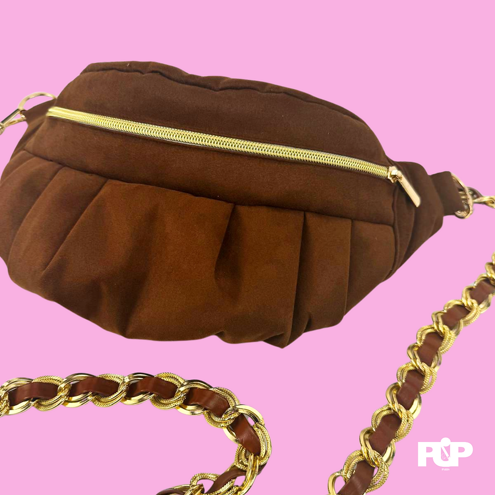 Miniature : Sac banane suédine marron chocolat avec mousqueton et chaîne dorée, accessoire femme