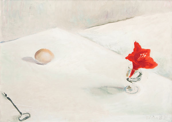 Blüte mit Ei und Bohrer, 1987 Öl auf LW 50x70