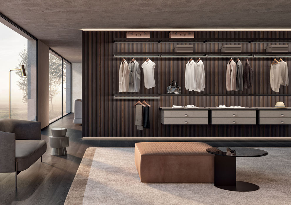 Italian modern walk in closet with perfectly integrated Palo Alto Wall
