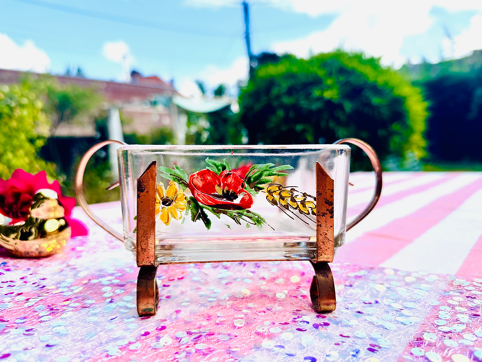 Miniature : 🌸 Petit plat vintage en verre peint main 🌸