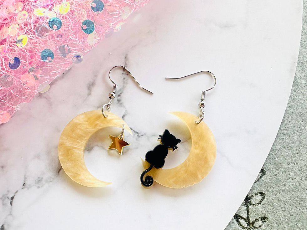 Miniature : Boucles d'oreilles Chat sur Lune #1