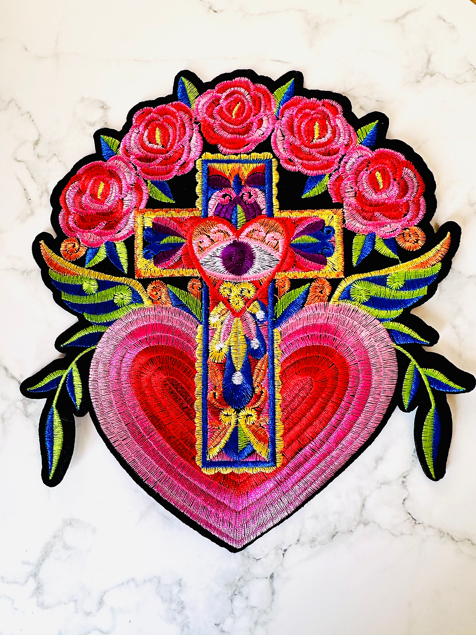 Miniature : Patch XL coeur sacré fleuri