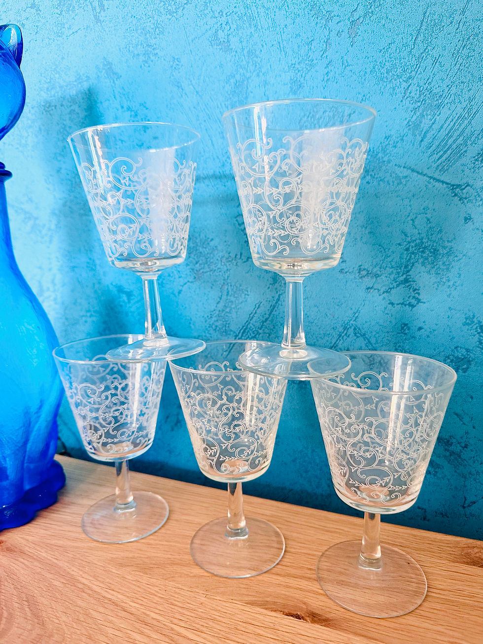 Miniature : verres vintage gravés – esprit dentelle / romantique