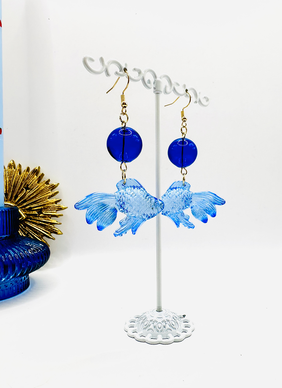 Miniature : Boucles d'oreilles Poisson avec bulle #bleu foncé
