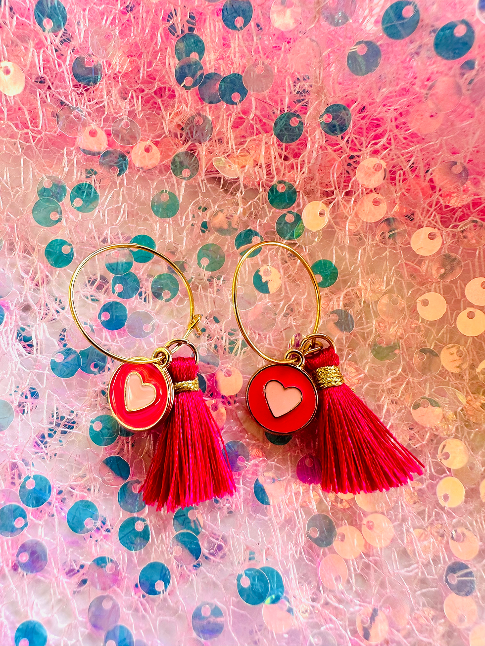 Miniature : Boucles d'oreilles Cœur pompon rose 