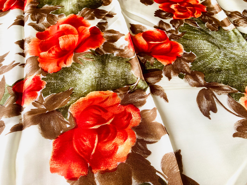 Miniature : Foulard vintage kaki fleurs oranges