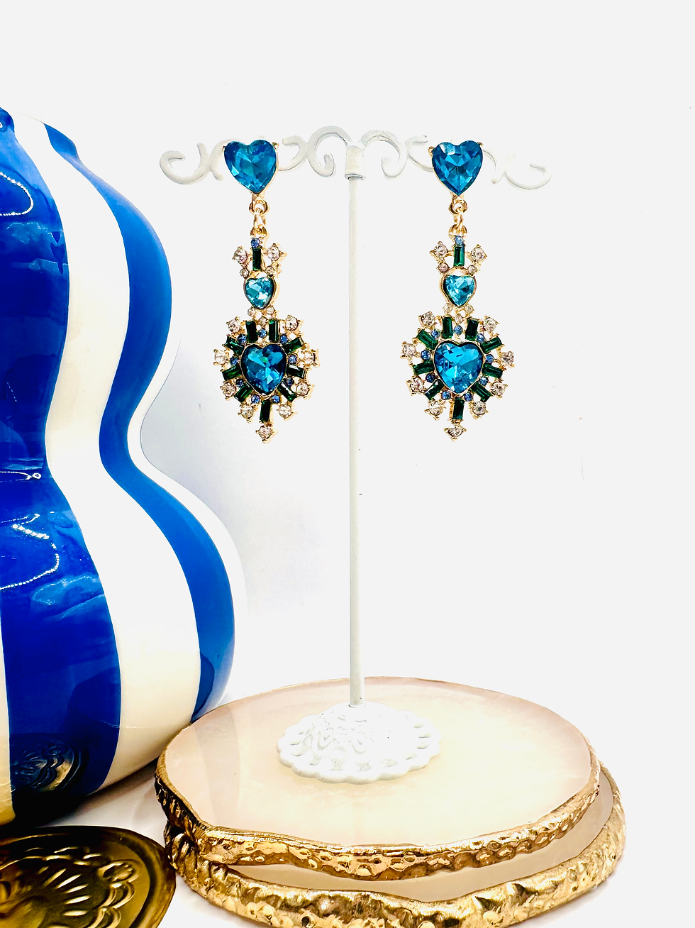 Miniature : Boucles d'oreilles Ex-voto dorés bleus et verts
