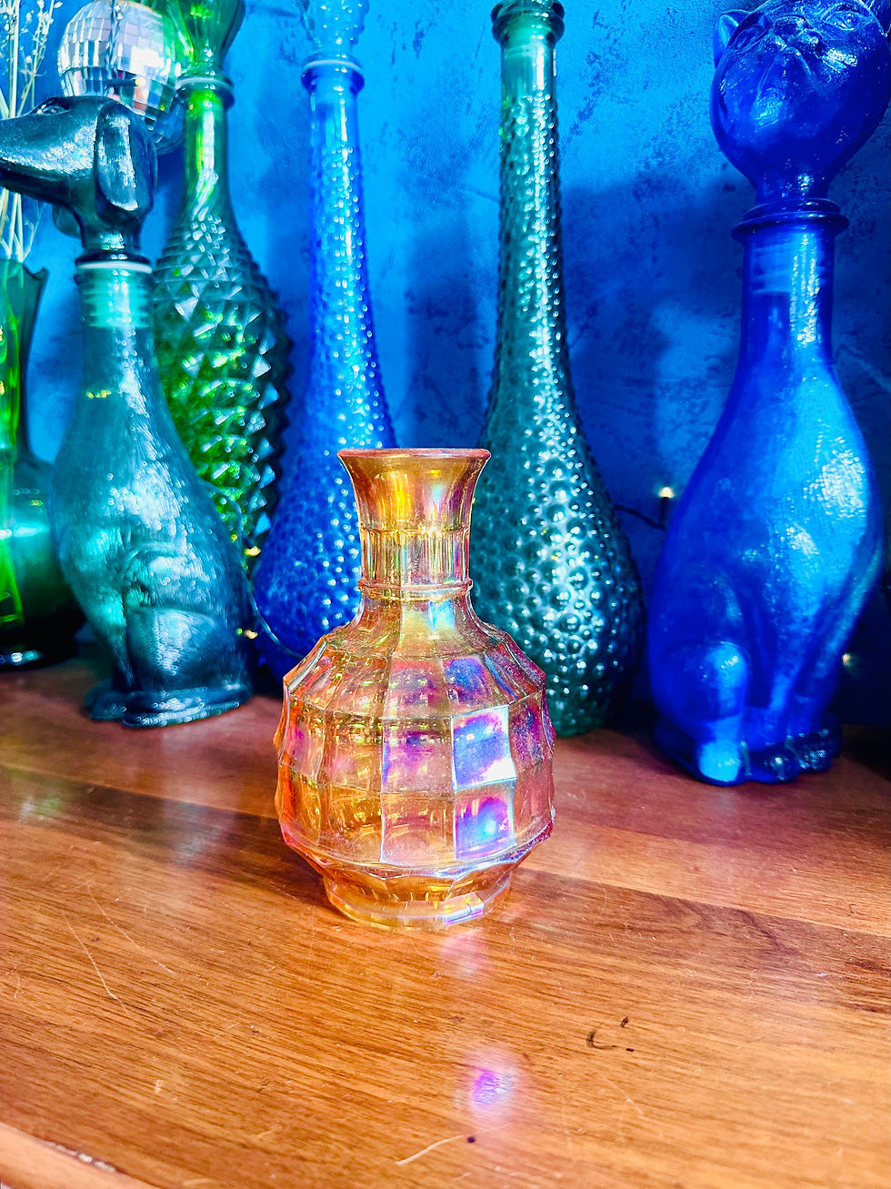 Miniature : Mini vase en verre irisé vintage 