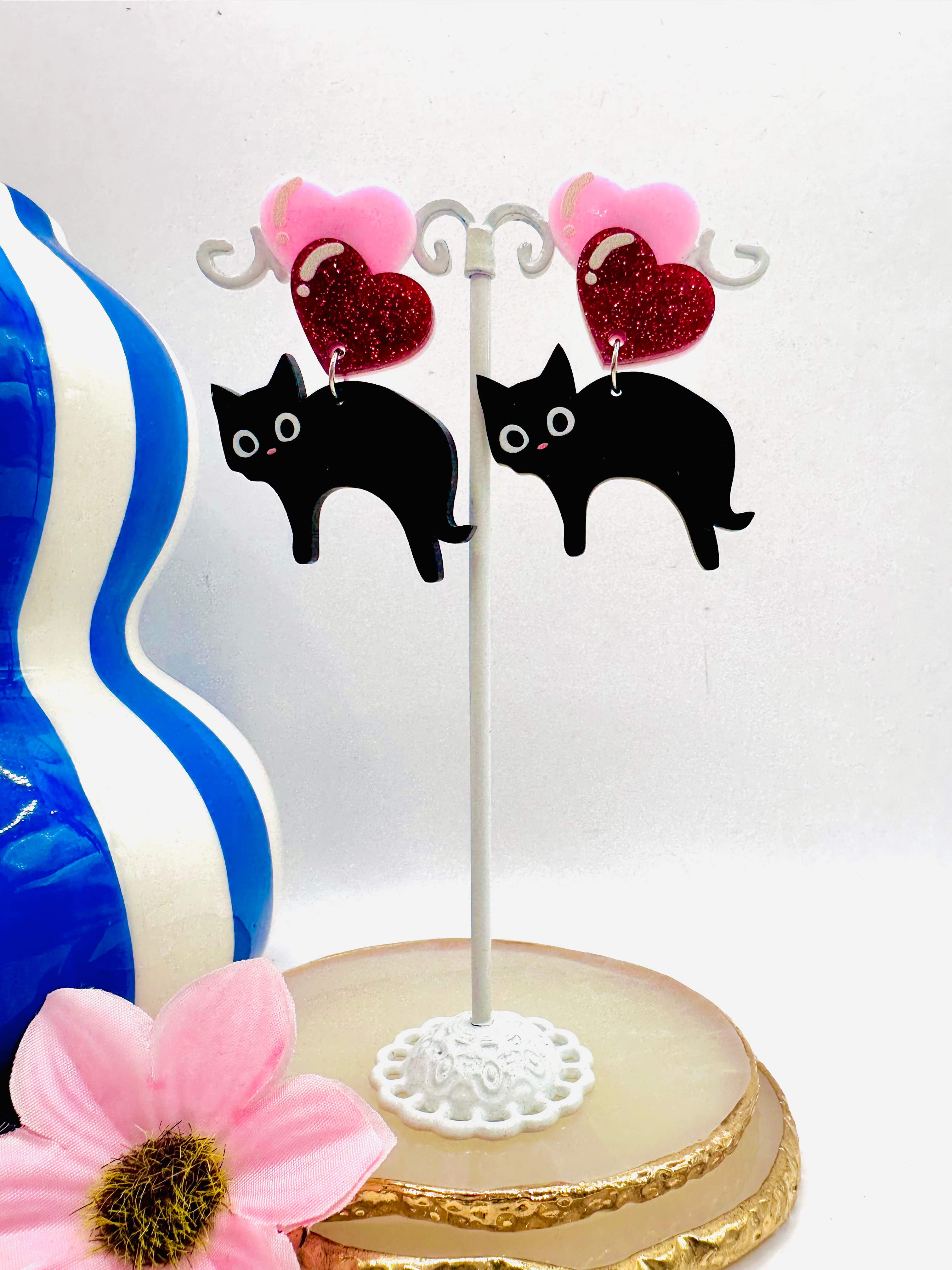 Boucles d'oreilles Chat suspendu par des ballons