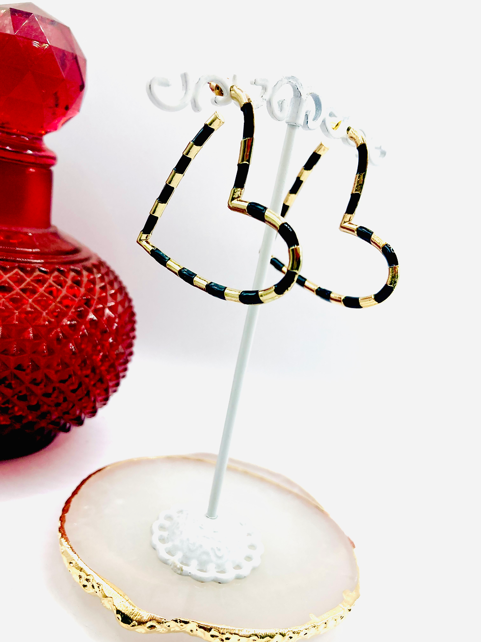 Miniature : Boucles d'oreilles Profil Cœurs dorés et noirs 