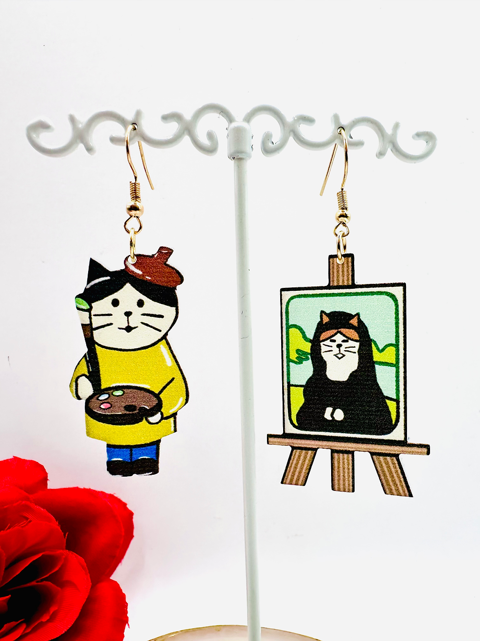 Miniature : Boucles d'oreilles Chat peintre Joconde