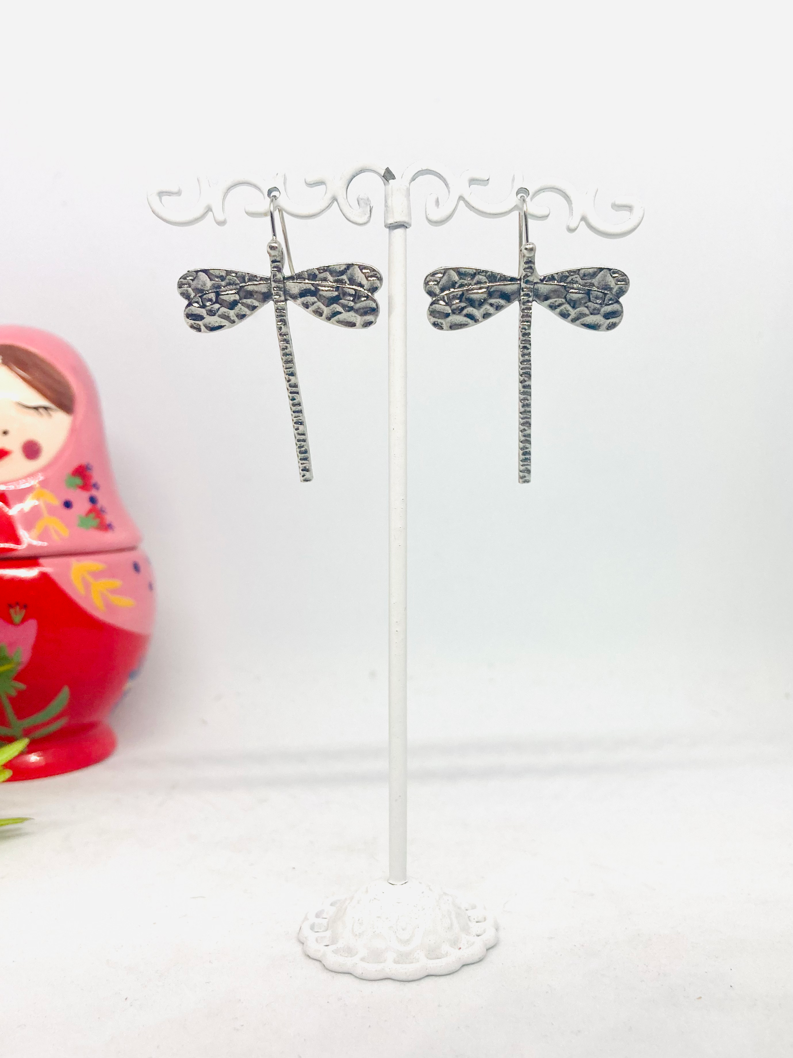 Boucles d'oreilles Libellule argentée