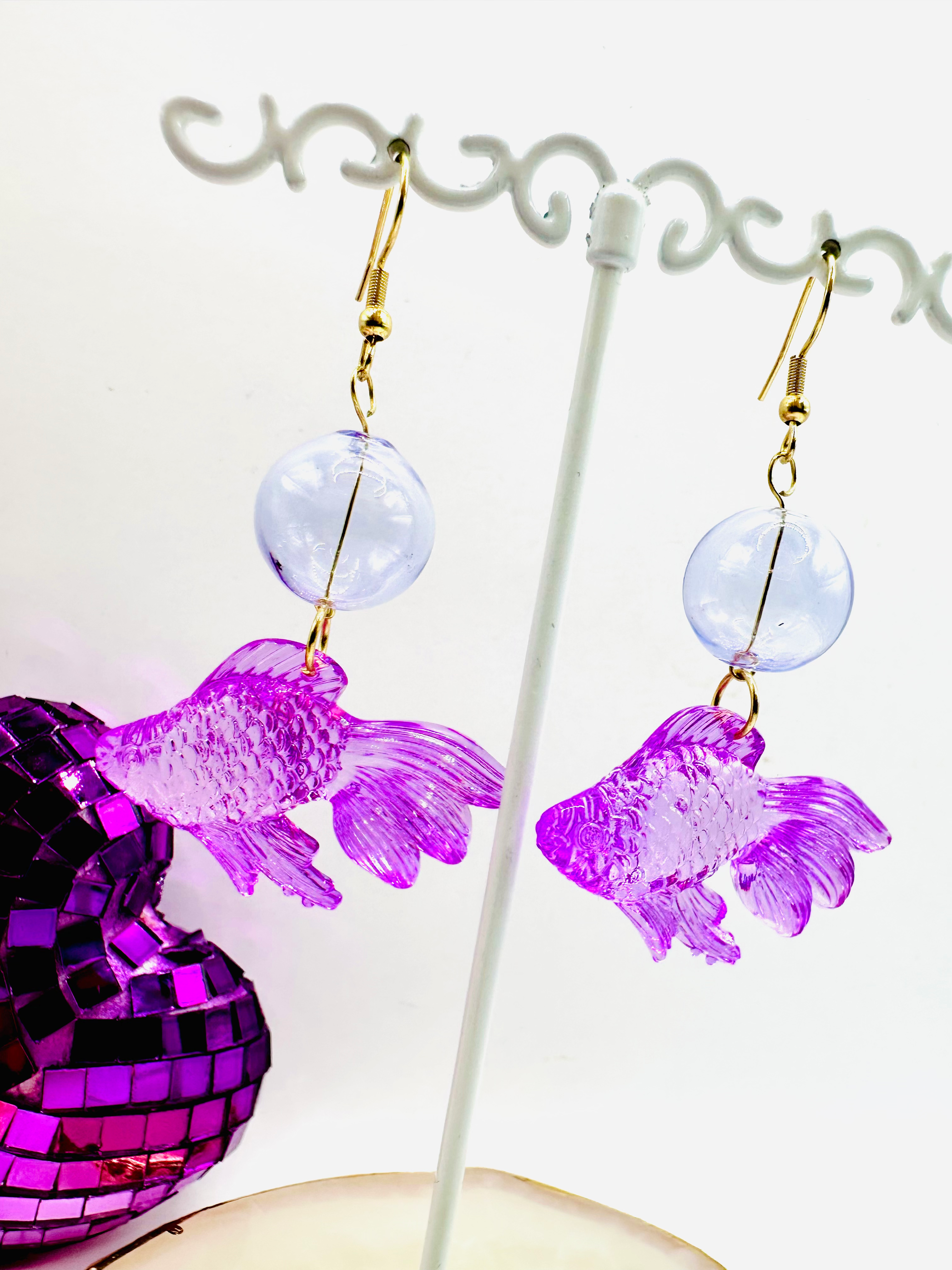 Boucles d'oreilles Poisson avec bulle #mauve