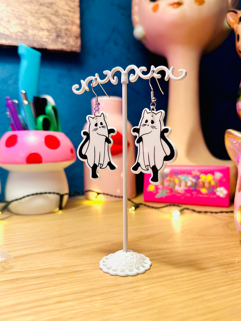 Miniature : Boucles d’oreilles Chat fantôme 🐾👻 #1