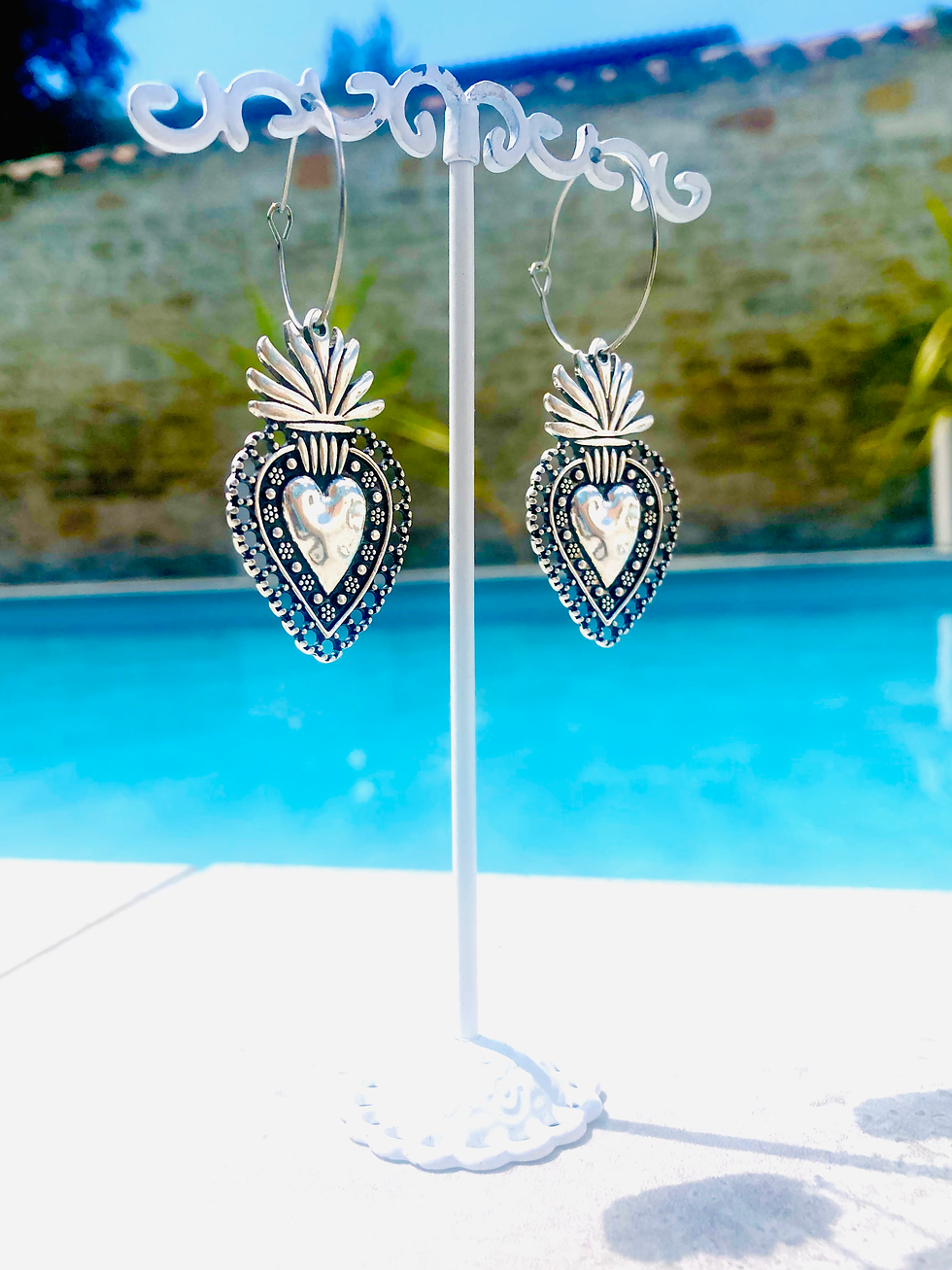 Miniature : Boucles d'oreilles Anneaux cœurs sacrés argentés #1