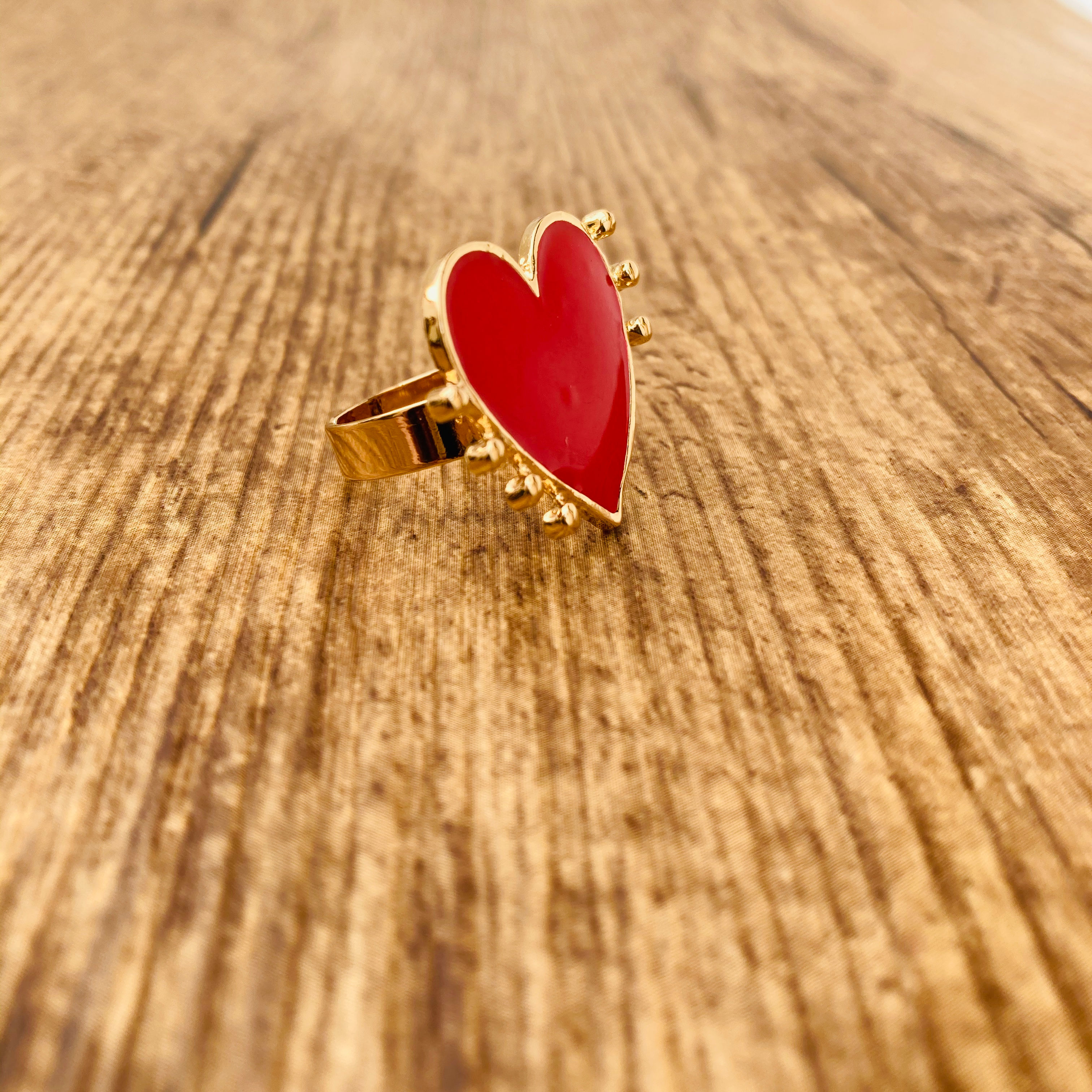 Bague Cœur rouge et doré