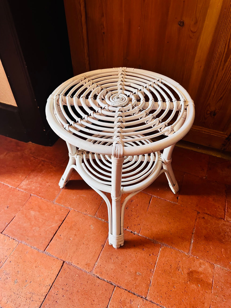 Miniature : Table d'appoint rotin vintage