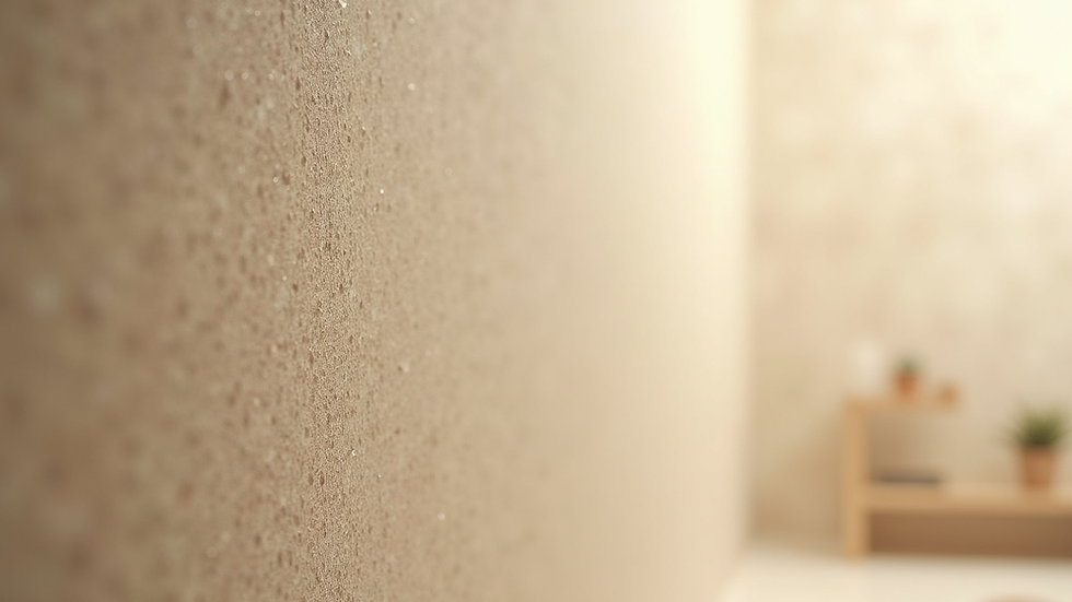 Close-up view of a textured beige glass splashback showing its subtle pattern