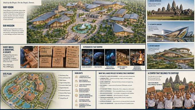 I am excited to share a vision that I hope will become our shared dream—to build Project Olympus, Cambodia’s National Science Center, within the next 15 years. It is a vision of a place where our children can discover, imagine, dream boldly, and see a future filled with possibilities. This journey is only beginning, and we invite Cambodians everywhere to dream with us, share your ideas, and help shape what Project Olympus can become. By all of us. For all of us. For generations to come. Please share your thoughts and comments by going to the website below: https://www.khmerstemusa.com/about-1-6
