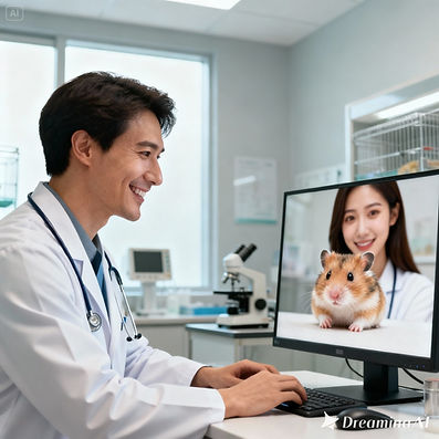 dreamina-2026-01-29-1146-A male veterinarian, smiling, looking at....jpeg