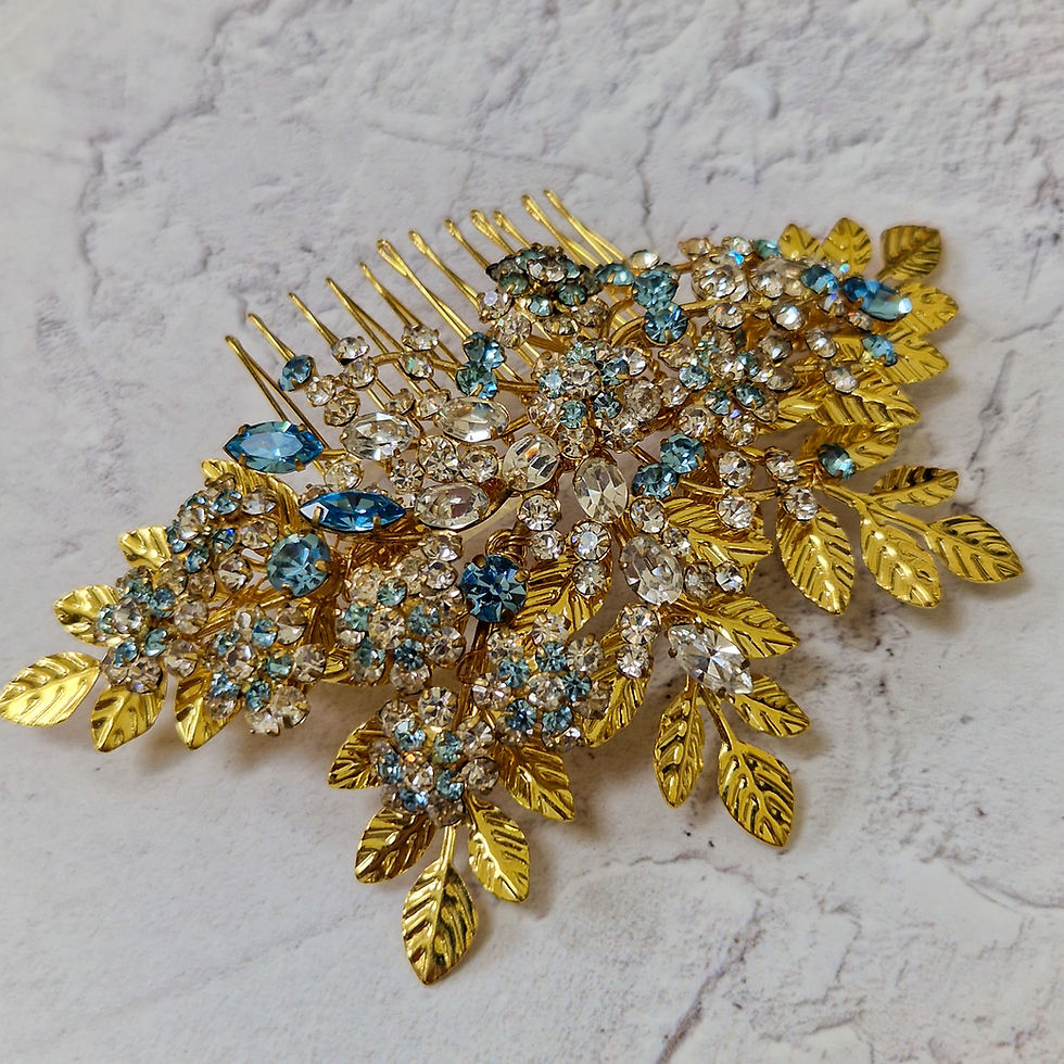 Thumbnail: one of a kind vintage bridal comb with something blue rhinestones. Perfect for vintage wedding styles