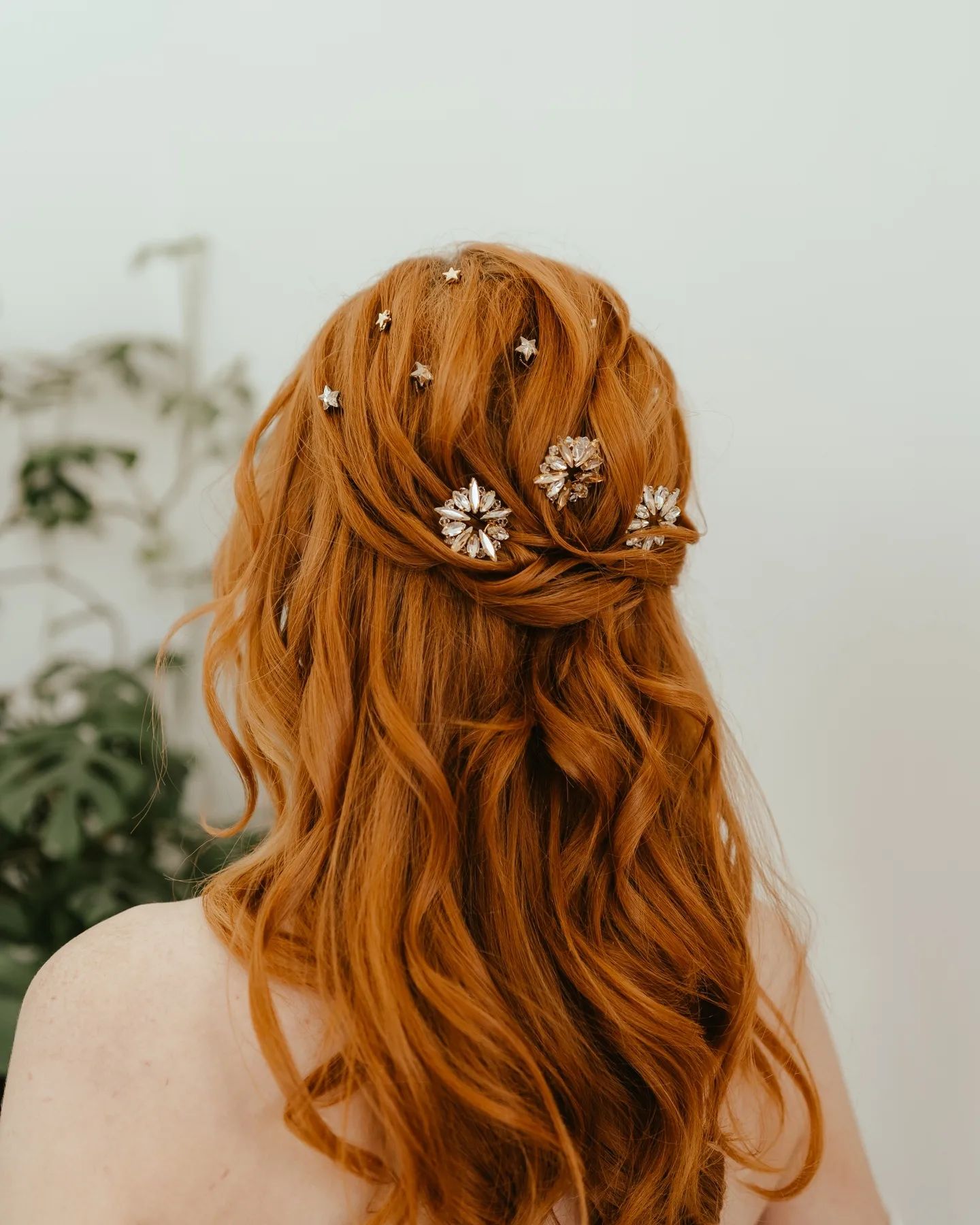 how to wear rhinestone star hair pins in a half up hairstyle - transform your day look to party ready