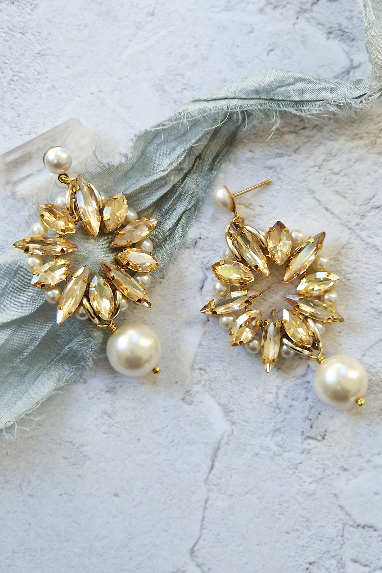 art deco inspired rhinestone and pearl statement earrings for wedding guests and occasion wear