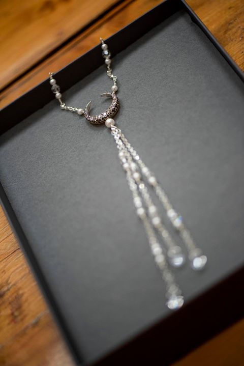 detail shot of handmade back chain for backless wedding dress