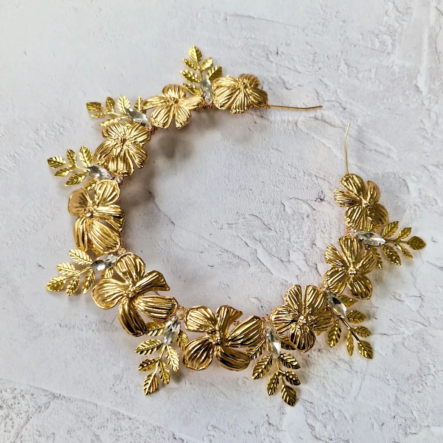 One of a kind statement floral leaf wedding crown made with preloved vintage 