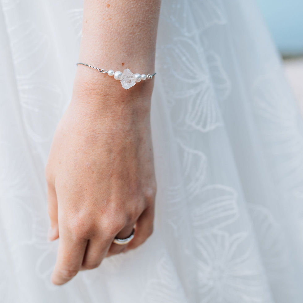 Thumbnail: Quartz and crystal pearl slider bracelet for bride or bridesmaids