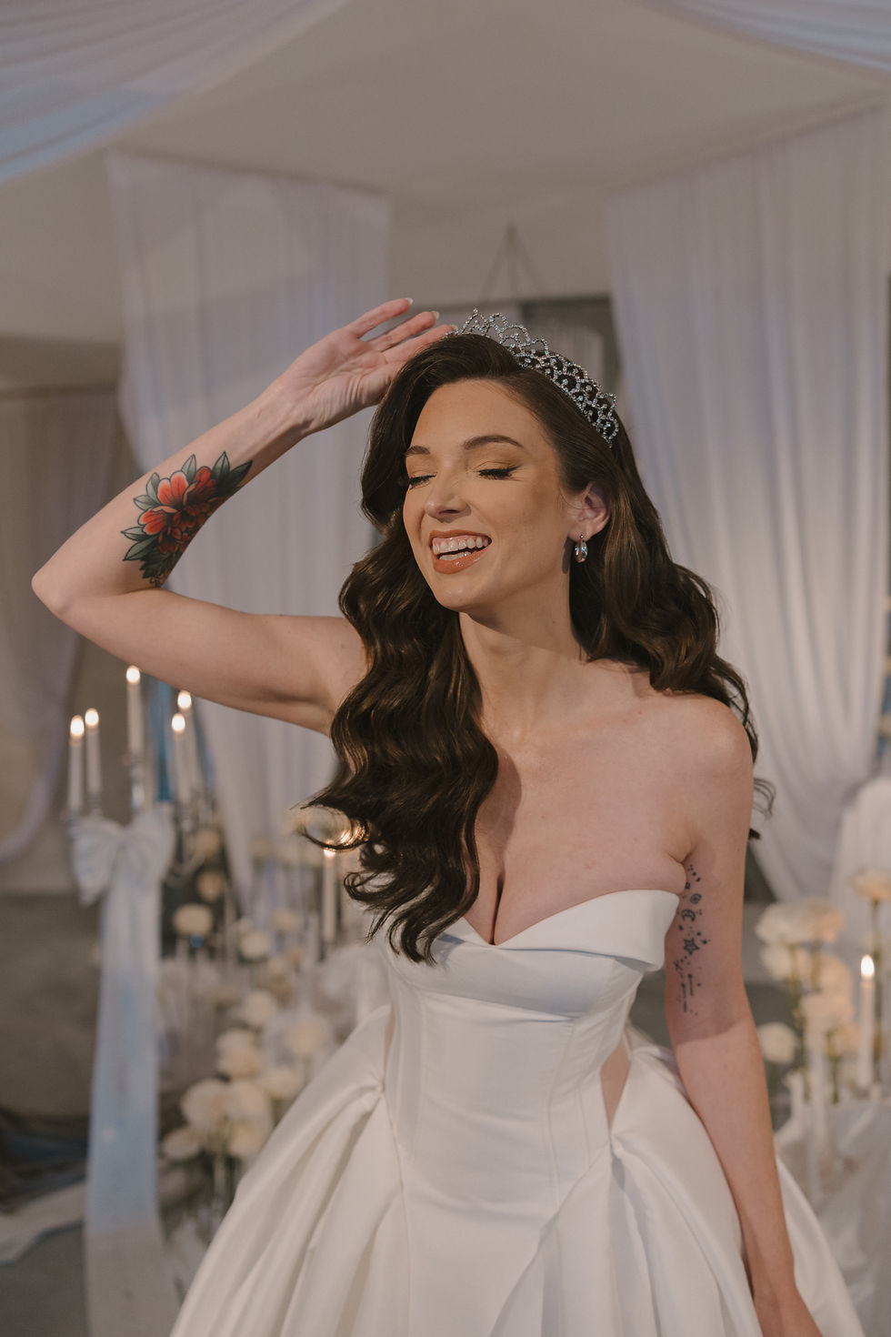 edgy bride wearing Courtney love style prom queen rhinestone crown