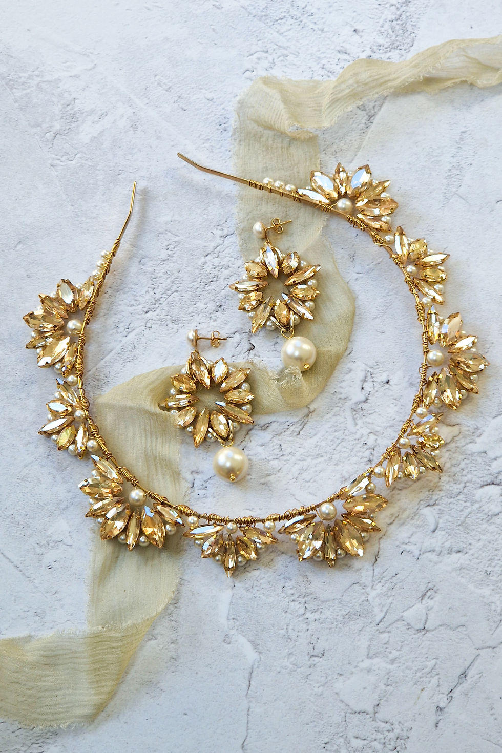 Thumbnail: coordinating art deco crown and earring set