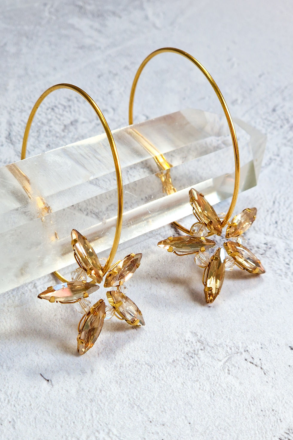 Thumbnail: gold rhinestone star hoop earrings - statement earrings for non traditional brides
