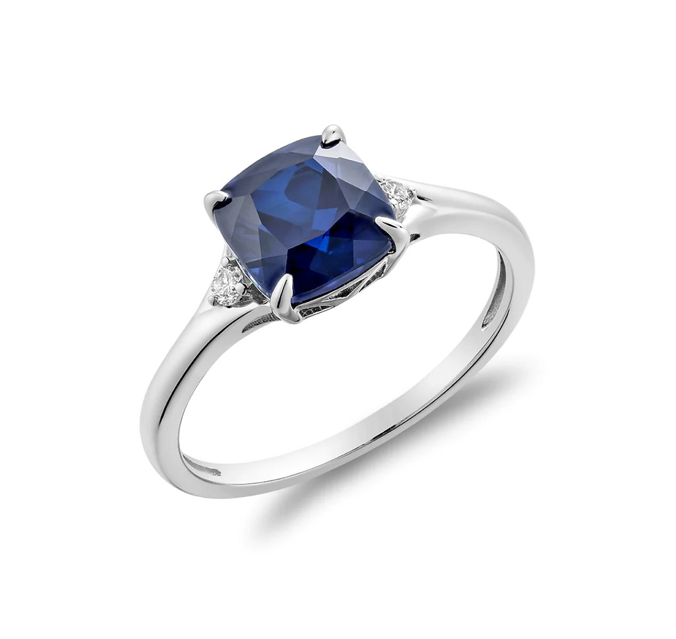 Miniature : Solitaire Cushion Cut Gemstone & Diamond Ring