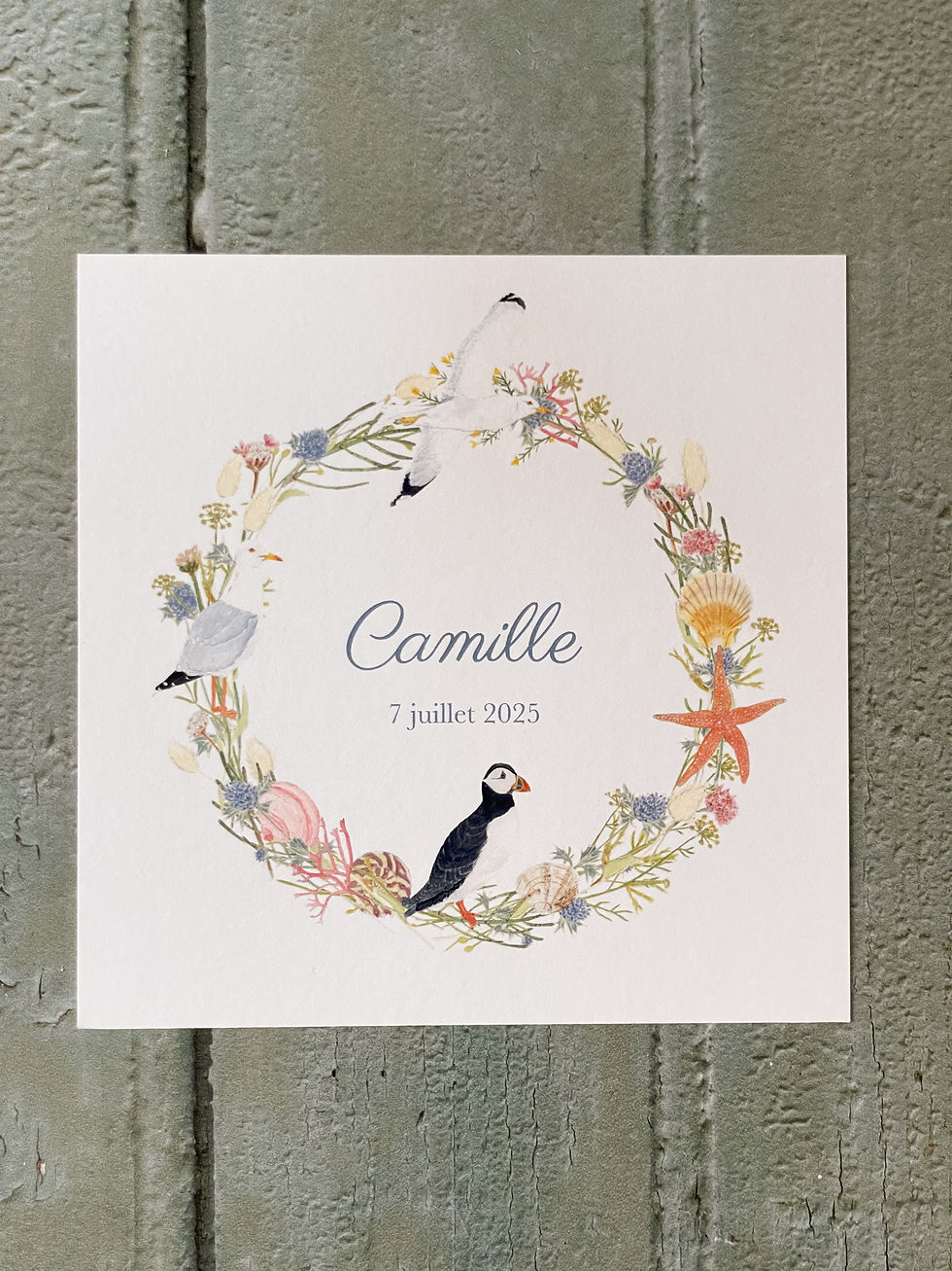 Miniature : Faire-part de naissance aquarelle couronne bord de mer